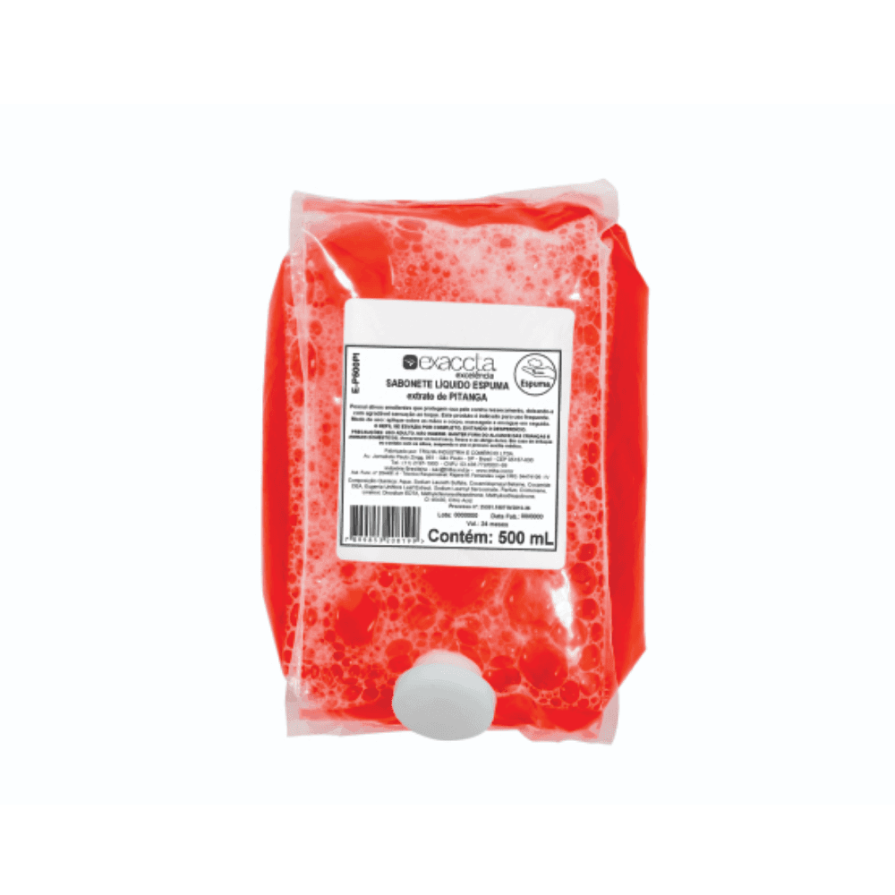 Sabonete Espuma Refil Pitanga Exaccta 500ml. Categoria Higiene e Cuidados. Subcategoria Sabonetes. Marca Exaccta. Quantidade 500ml. Casa Limpa em São Paulo, Rua Apinajés 1484, Sumaré.
