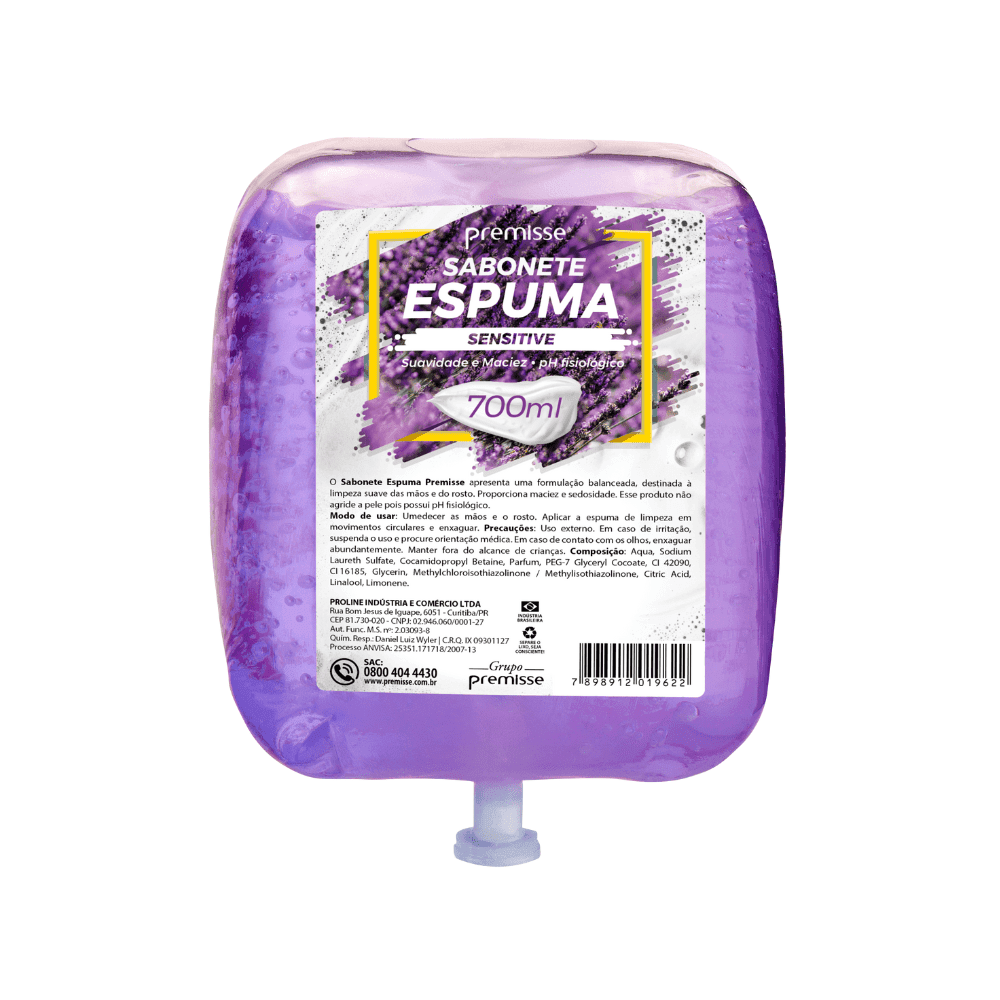 Sabonete Espuma Refil Sensitive Premisse 700ml. Categoria Higiene e Cuidados. Subcategoria Sabonetes. Marca Premisse. Quantidade 700ml. Casa Limpa em São Paulo, Rua Apinajés 1484, Sumaré.