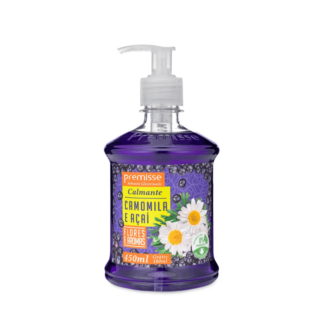 Sabonete Líquido Camomila e Açaí Premisse 450ml. Categoria Higiene e Cuidados. Subcategoria Sabonetes. Marca Premisse. Quantidade 450ml. Casa Limpa em São Paulo, Rua Apinajés 1484, Sumaré.