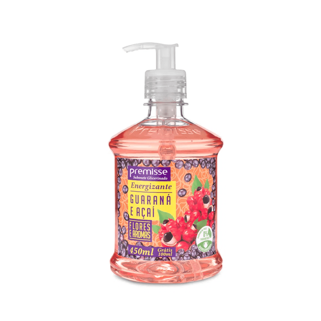 Sabonete Líquido Guaraná e Açaí Premisse 450ml. Categoria Higiene e Cuidados. Subcategoria Sabonetes. Marca Premisse. Quantidade 450ml. Casa Limpa em São Paulo, Rua Apinajés 1484, Sumaré.