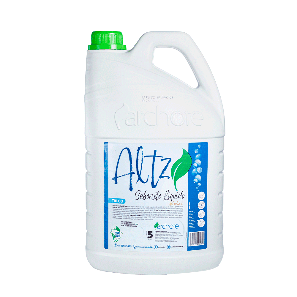 Sabonete Líquido Perolizado Talco Altz Archote 5L. Categoria Higiene e Cuidados. Subcategoria Sabonetes. Marca Mollis. Quantidade 5L. Casa Limpa em São Paulo, Rua Apinajés 1484, Sumaré.