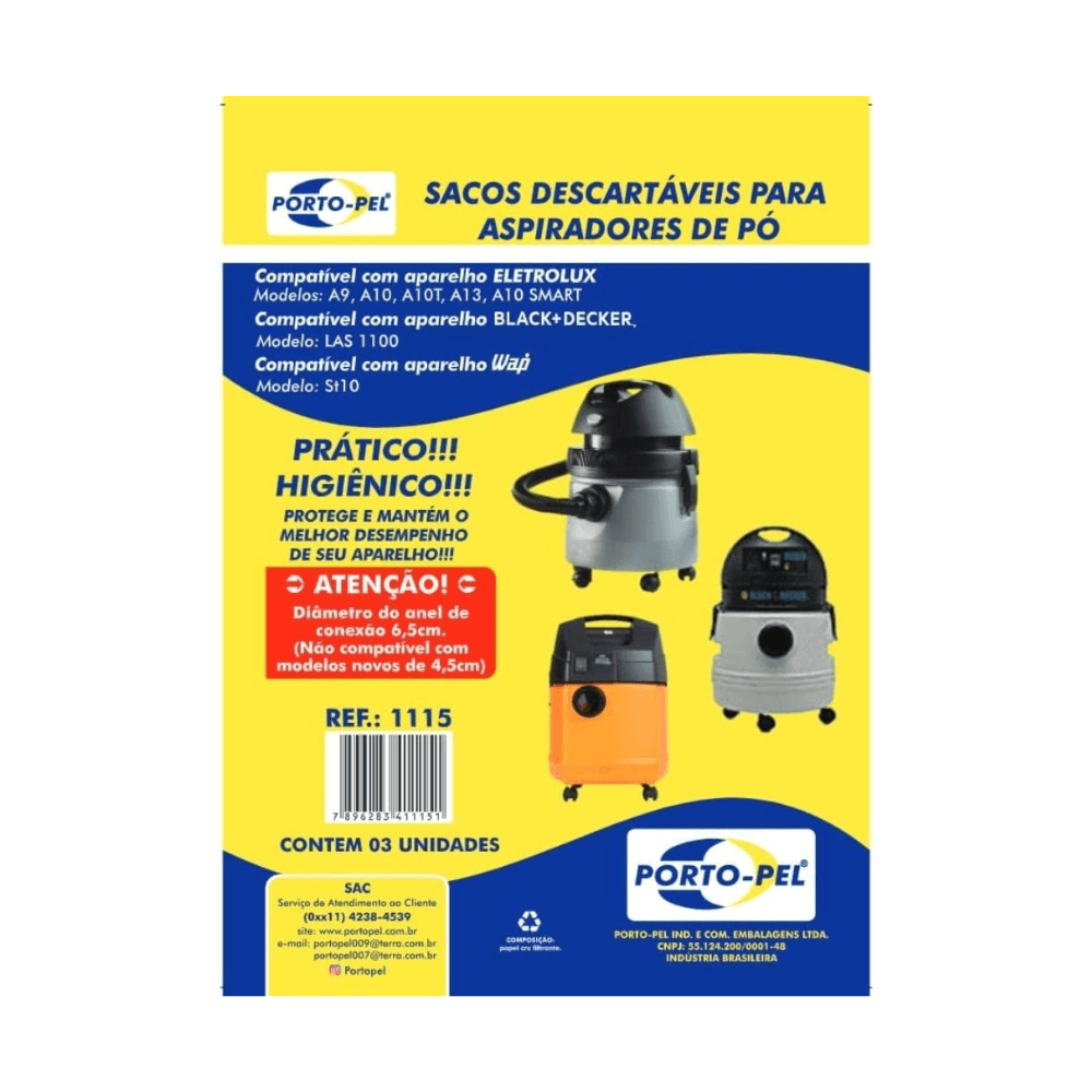 Saco para Aspirador de Pó 12L Porto-Pel 3 unidades Compatível com Aparelhos Electrolux. Categoria Sacos e Sacolas. Subcategoria Saco para Aspirador. Marca Polar. Quantidade 3 Unidades. Casa Limpa em São Paulo, Rua Apinajés 1484, Sumaré.
