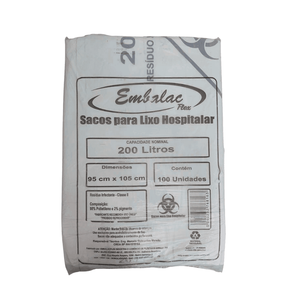 Saco para Lixo Infectante 200L Embalac 100 unidades. Categoria Sacos e Sacolas. Subcategoria Saco Infectante. Marca Embalac. Quantidade 100 unidades. Casa Limpa em São Paulo, Rua Apinajés 1484, Sumaré.