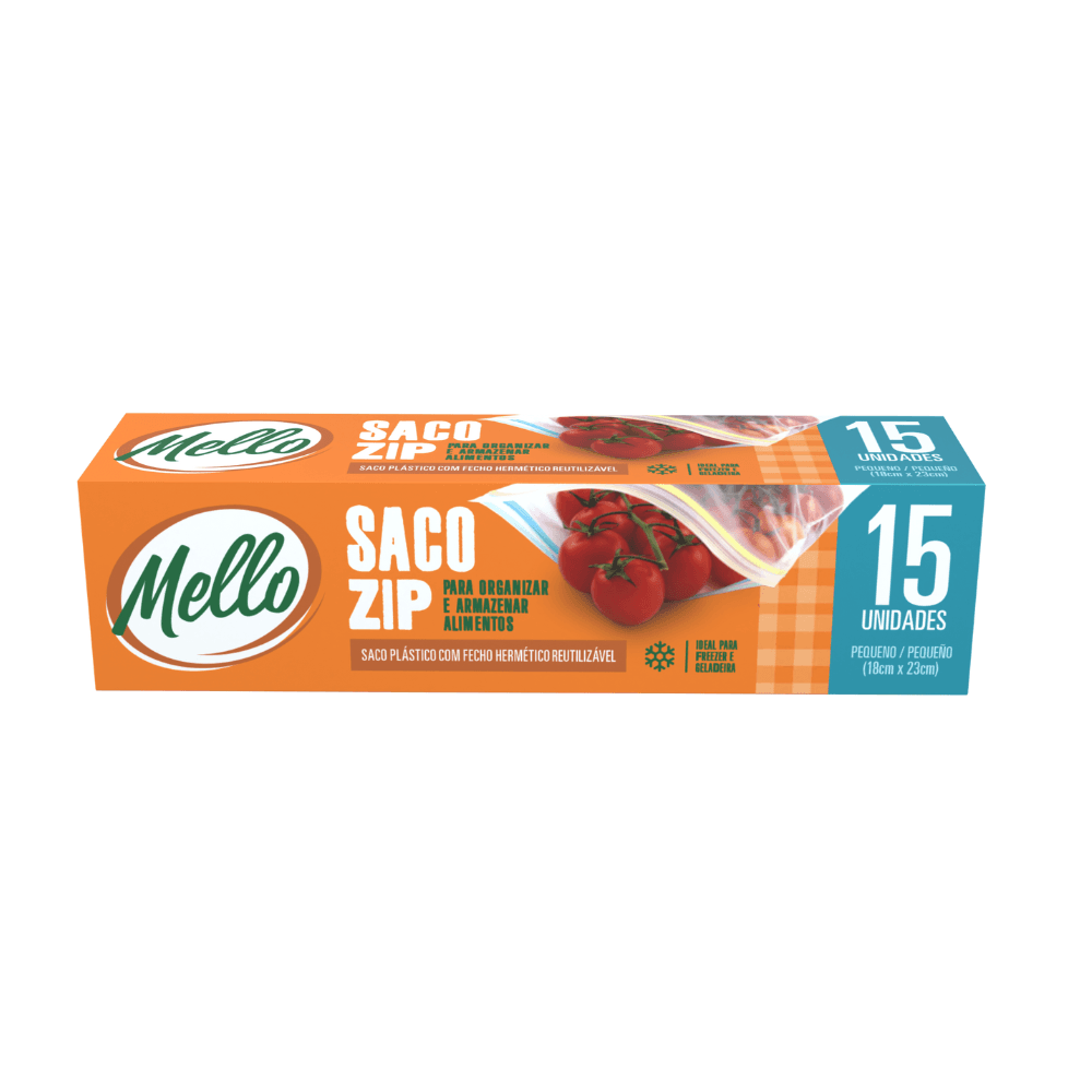 Saco Plástico com Fecho Hermético ZIP Reutilizável Pequeno Mello 15 unidades - Ideal para Organizar e Armazenar Alimentos. Categoria Sacos e Sacolas. Subcategoria Sacos Zip. Marca Mello Descartáveis. Quantidade 15 Sacos. Casa Limpa em São Paulo, Rua Apinajés 1484, Sumaré.