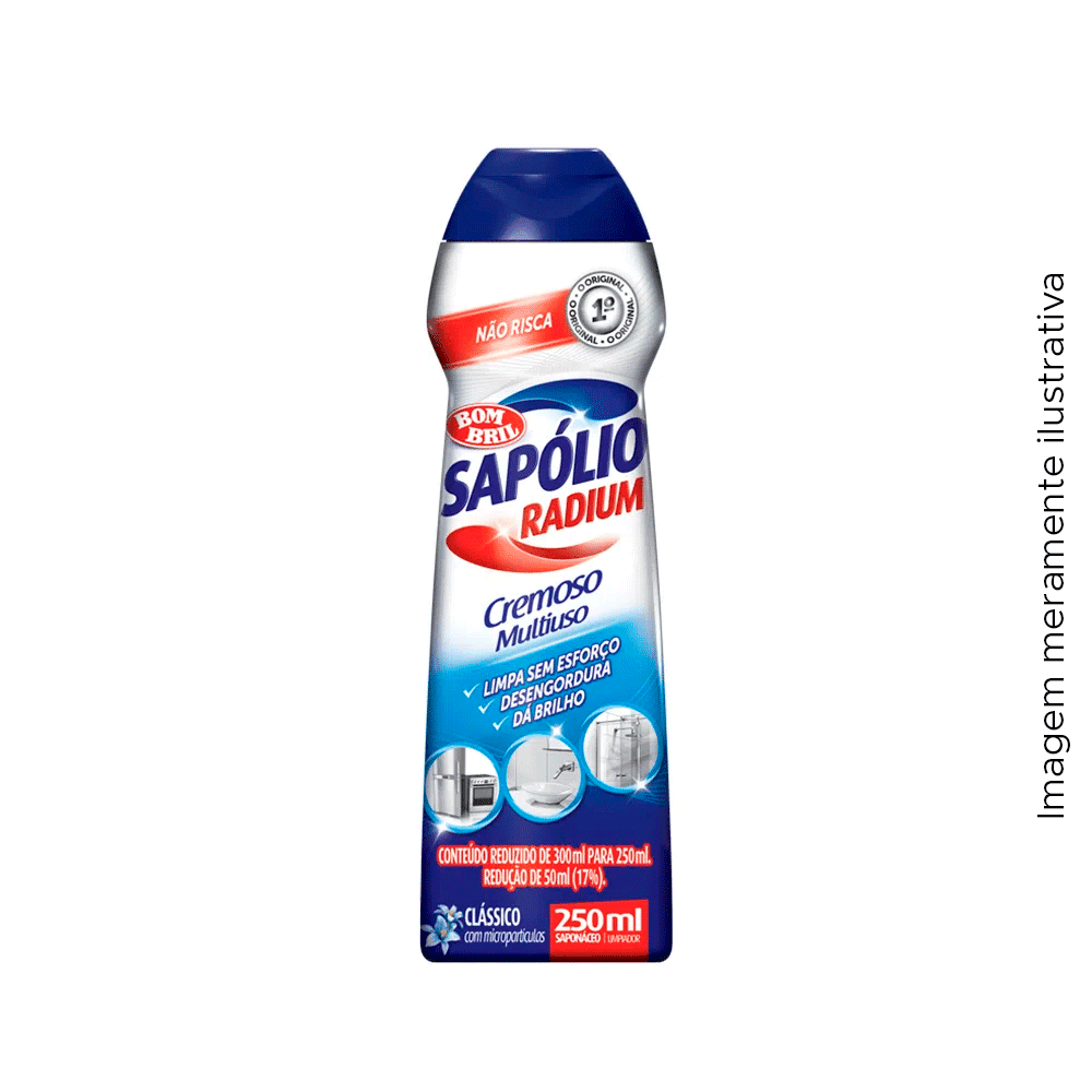 Sapólio Radim Cremoso 250ml. Categoria Produtos de Limpeza. Subcategoria Saponáceo. Marca Bombril. Quantidade 250ml. Casa Limpa em São Paulo, Rua Apinajés 1484, Sumaré.