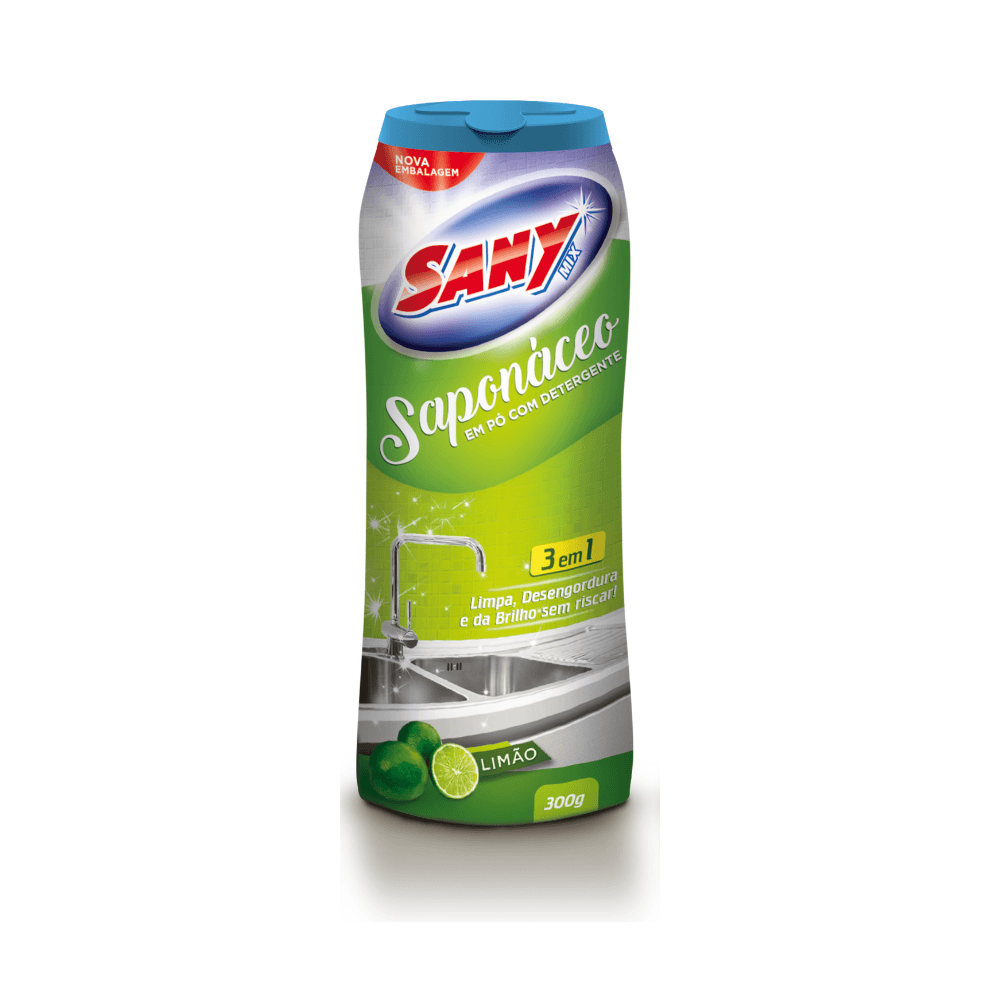 Saponáceo em Pó Limão Sany Mix 300g. Categoria Produtos de Limpeza. Subcategoria Saponáceo. Marca Sany. Quantidade 300g. Casa Limpa em São Paulo, Rua Apinajés 1484, Sumaré.