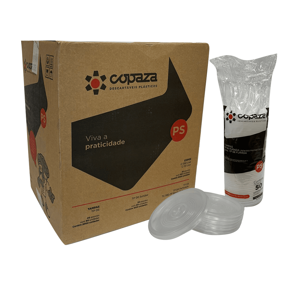 Tampa com Furo para Copo 770ml e Potes 500/400/300ml TP08 Copaza 1.000 unidades. Categoria Descartáveis e Embalagens. Subcategoria Tampas Descartáveis. Marca Copaza. Quantidade 1.000 unidades. Casa Limpa em São Paulo, Rua Apinajés 1484, Sumaré.