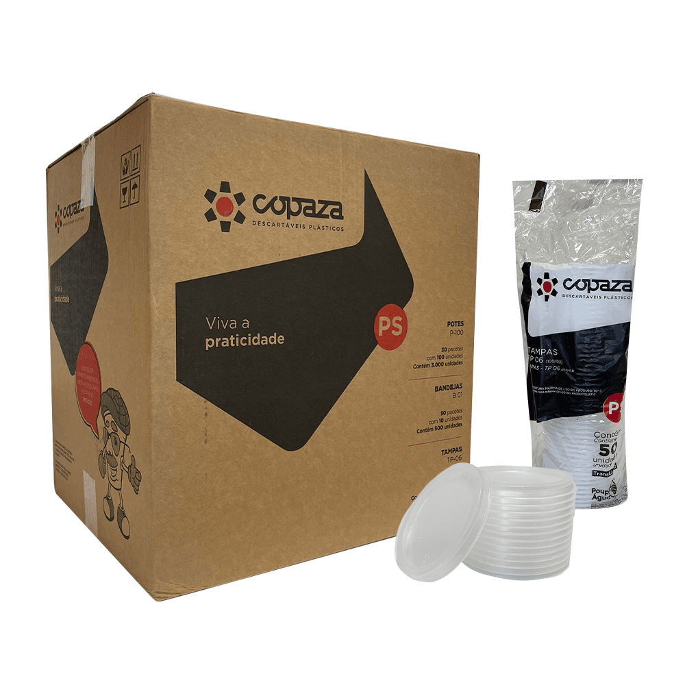 Tampa Descartável TP06 sem Furo Translúcida para Copo 100ml e Potes 75/100/120ml Copaza 3.000 unidades. Categoria Descartáveis e Embalagens. Subcategoria Tampas Descartáveis. Marca Copaza. Quantidade 3000. Casa Limpa em São Paulo, Rua Apinajés 1484, Sumaré.
