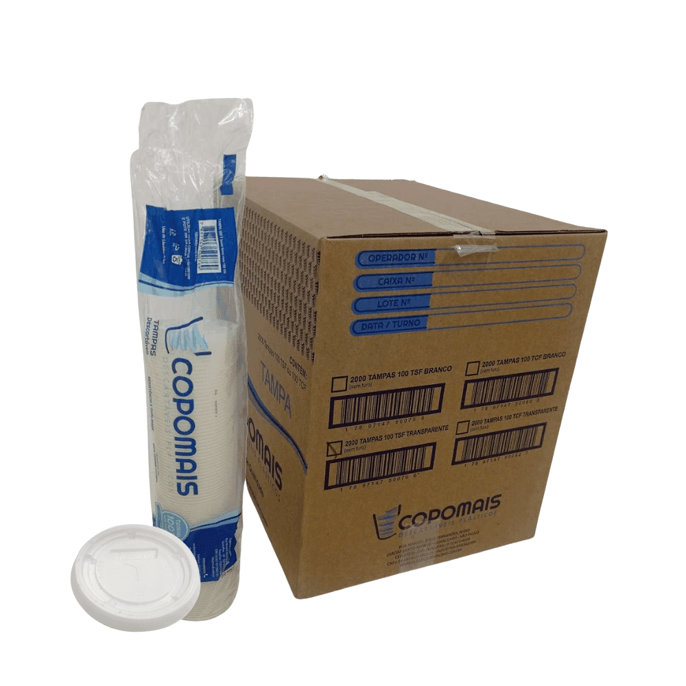 Tampa para Pote de 100ml e copos de 180/200ml Transparente Copomais com 2.000 unidades. Categoria Descartáveis e Embalagens. Subcategoria Tampas Descartáveis. Marca Copomais. Quantidade 2.000 unidades. Casa Limpa em São Paulo, Rua Apinajés 1484, Sumaré.