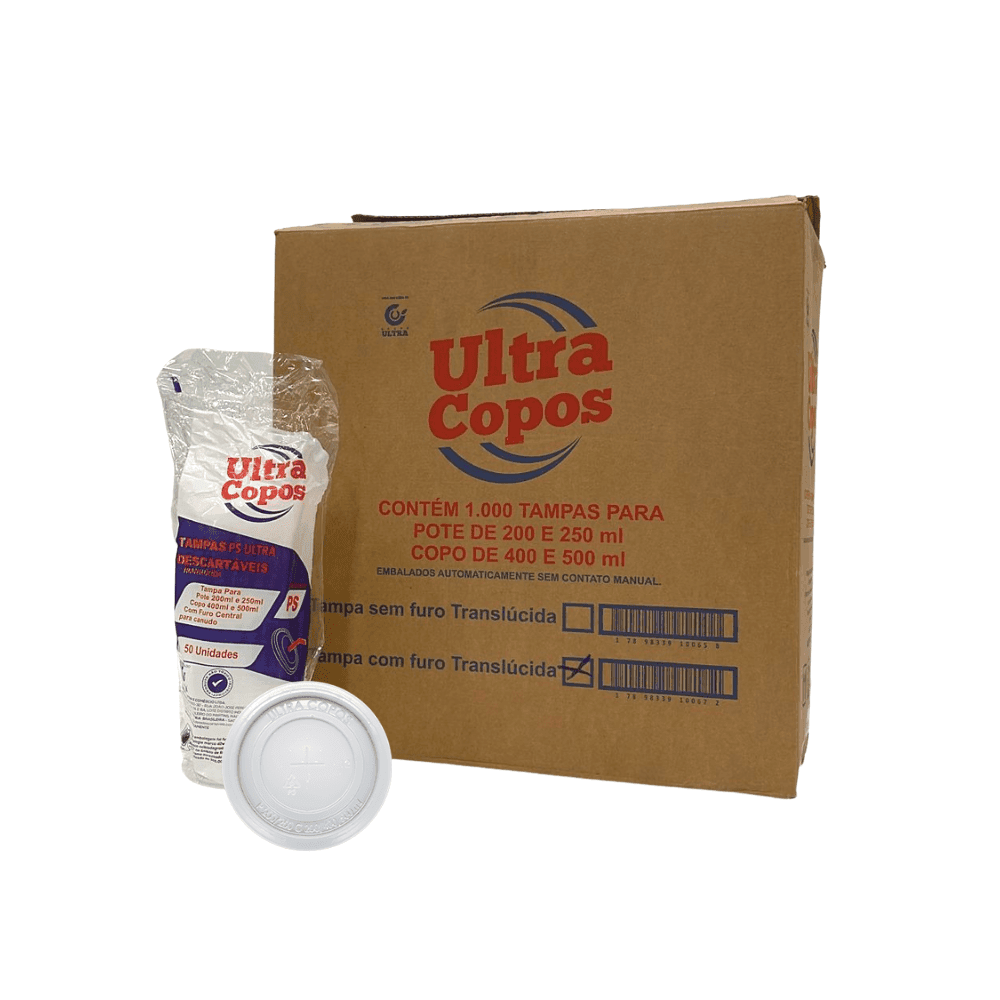 Tampa para Pote PS 200/250ml, Copos PP 400/500ml e Copo térmico 200/240/300/500ml com furo central Ultratherm com 1.000 unidades. Categoria Descartáveis e Embalagens. Subcategoria Tampas Descartáveis. Marca Ultra. Quantidade 1.000 unidades. Casa Limpa em São Paulo, Rua Apinajés 1484, Sumaré.