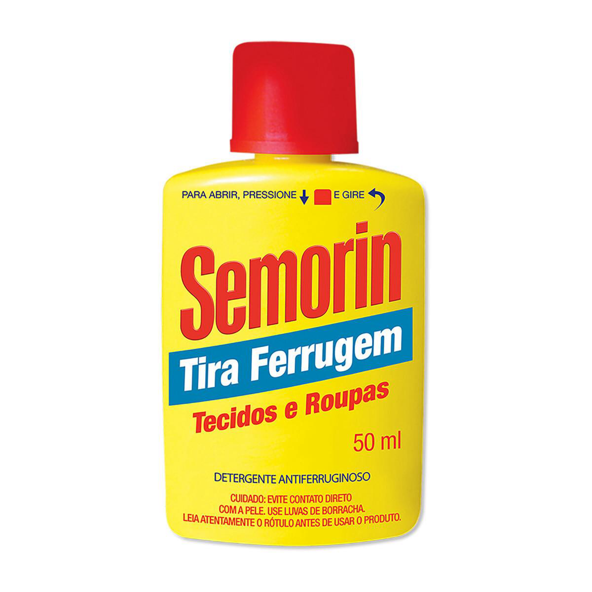 Tira Ferrugem Semorin Caixa com 12 unidades de 50ml. Categoria Produtos de Limpeza. Subcategoria Alvejante. Marca Semorim. Quantidade 12x50ml. Casa Limpa em São Paulo, Rua Apinajés 1484, Sumaré.