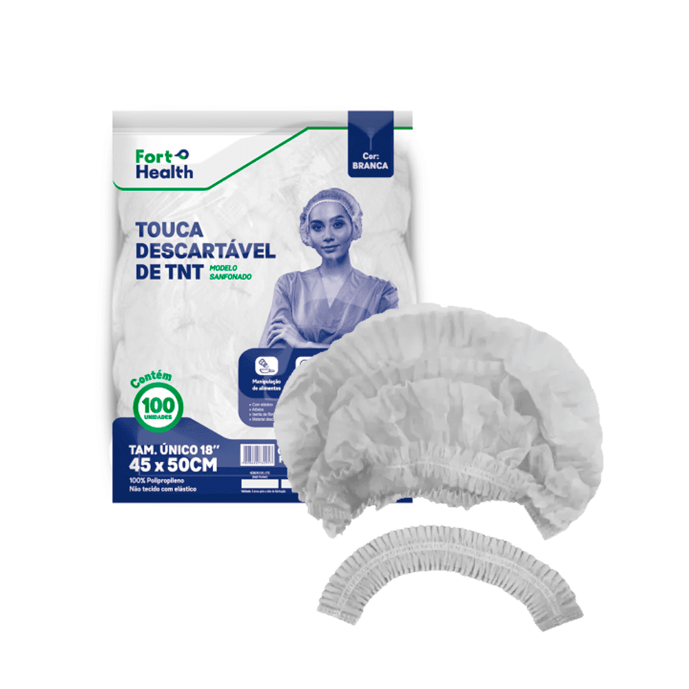 Touca de TNT Descartável Fort Flex 100 unidades. Categoria EPI. Subcategoria Redes e Toucas para Cabelo. Marca Fort Flex. Quantidade 100 unidades. Casa Limpa em São Paulo, Rua Apinajés 1484, Sumaré.