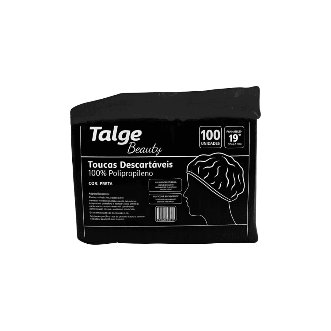 Touca de TNT Sanfonada Preta Talge Beauty. Categoria EPI. Subcategoria Redes e Toucas para Cabelo. Marca Talge. Quantidade 100 Unidades. Casa Limpa em São Paulo, Rua Apinajés 1484, Sumaré.